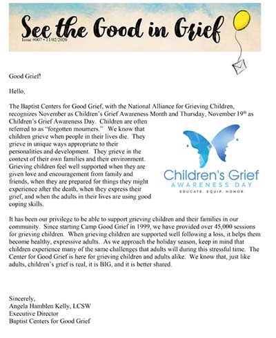 Centers for Good Grief November 2020 Newsletter